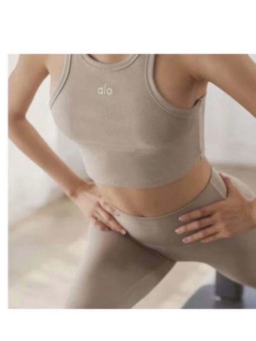 ALO YOGA Aspire Crop Tank Ribbed Racerback in Gravel Size: L (NWOT) 🏷️ MSRP: $68 - Picture 2 of 6